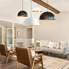 Oversized Metal Dome Pendant Light with Adjustable Cable, Gold-Foiled Interior and Four Size