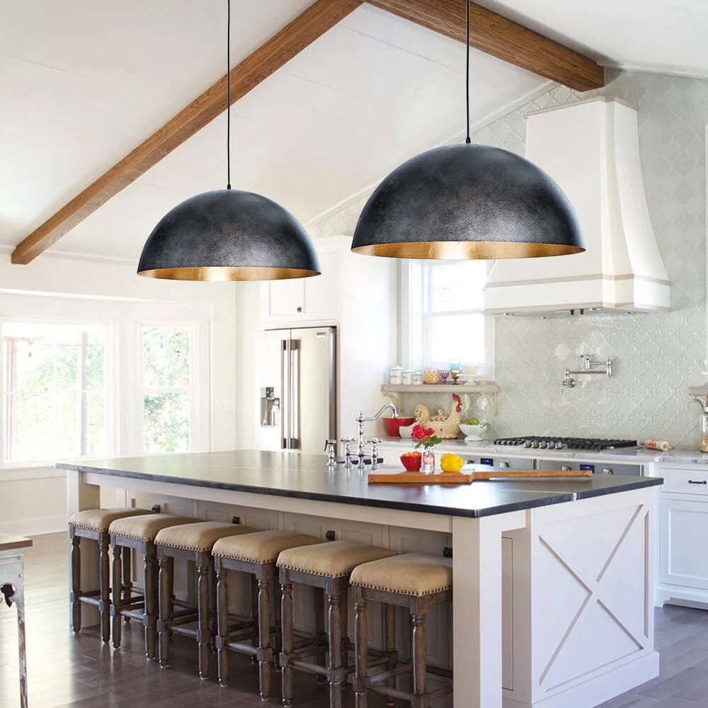 Oversized Metal Dome Pendant Light with Adjustable Cable, Gold-Foiled Interior and Four Size