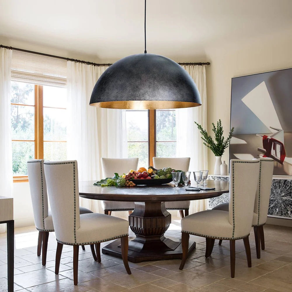 Oversized Metal Dome Pendant Light with Adjustable Cable, Gold-Foiled Interior and Four Size