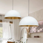 Oversized Metal Dome Pendant Light with Adjustable Cable, Gold-Foiled Interior and Four Size