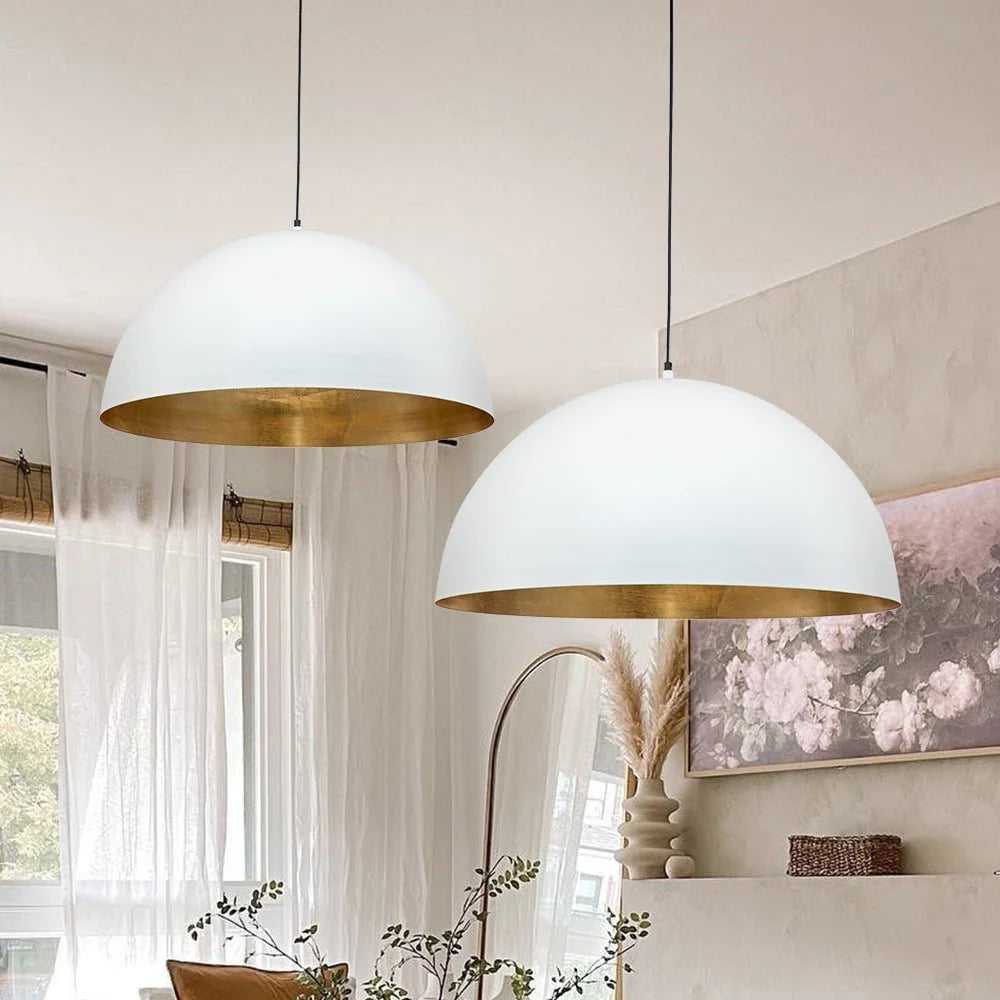 Oversized Metal Dome Pendant Light with Adjustable Cable, Gold-Foiled Interior and Four Size