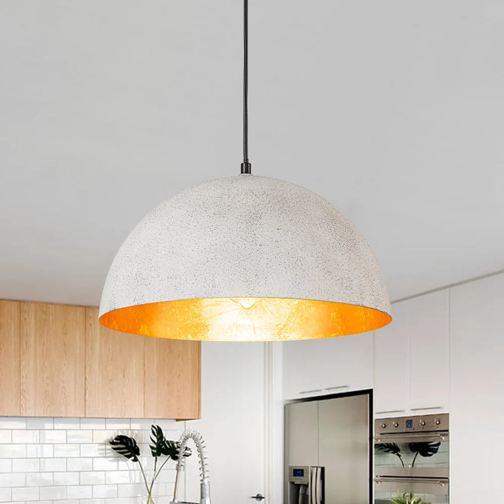 Oversized Metal Dome Pendant Light with Adjustable Cable, Gold-Foiled Interior and Four Size