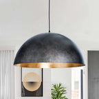 Oversized Metal Dome Pendant Light with Adjustable Cable, Gold-Foiled Interior and Four Size