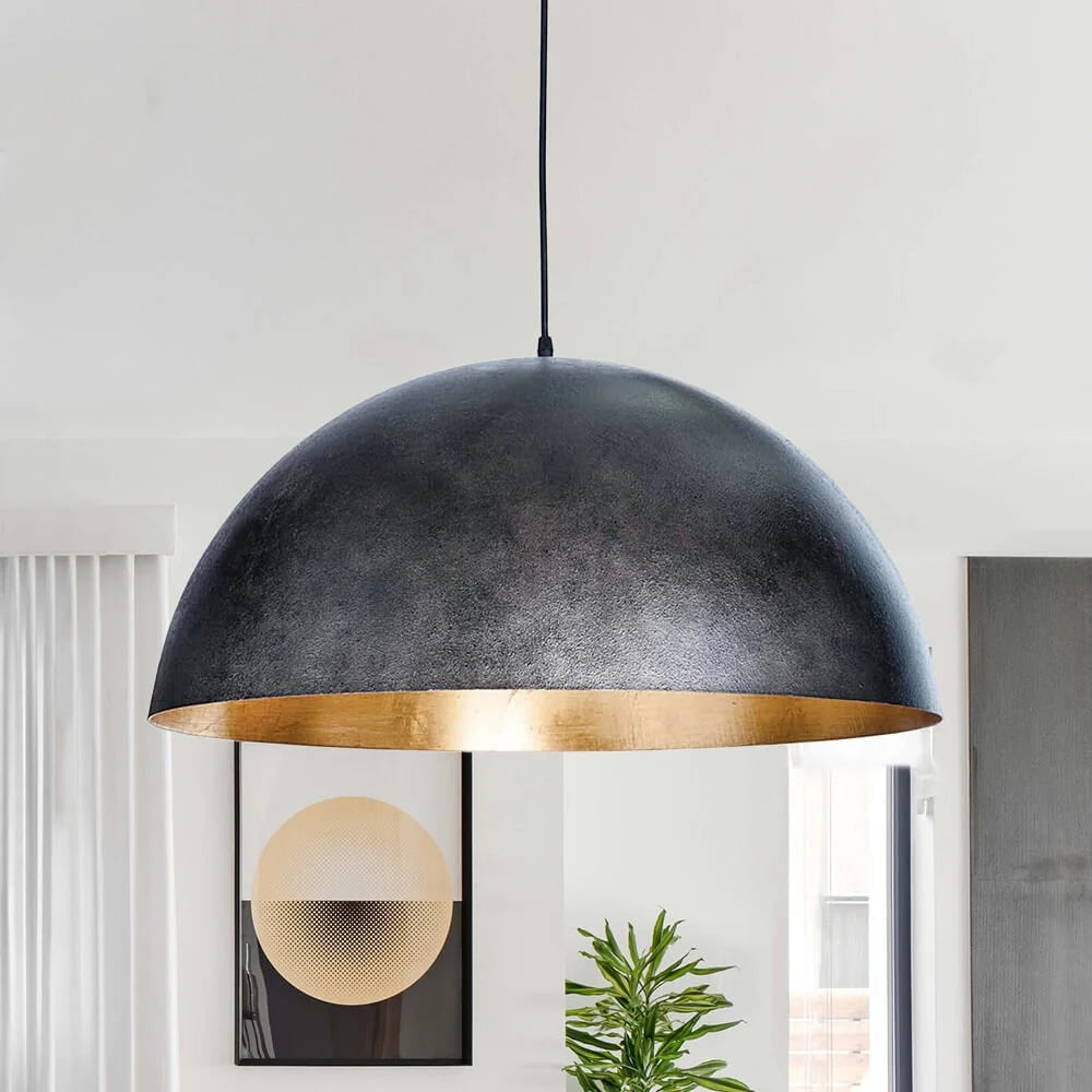Oversized Metal Dome Pendant Light with Adjustable Cable, Gold-Foiled Interior and Four Size