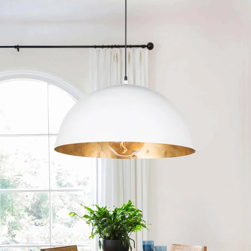 Oversized Metal Dome Pendant Light with Adjustable Cable, Gold-Foiled Interior and Four Size
