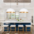 Oversized Metal Dome Pendant Light with Adjustable Cable, Gold-Foiled Interior and Four Size