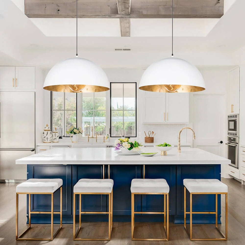 Oversized Metal Dome Pendant Light with Adjustable Cable, Gold-Foiled Interior and Four Size