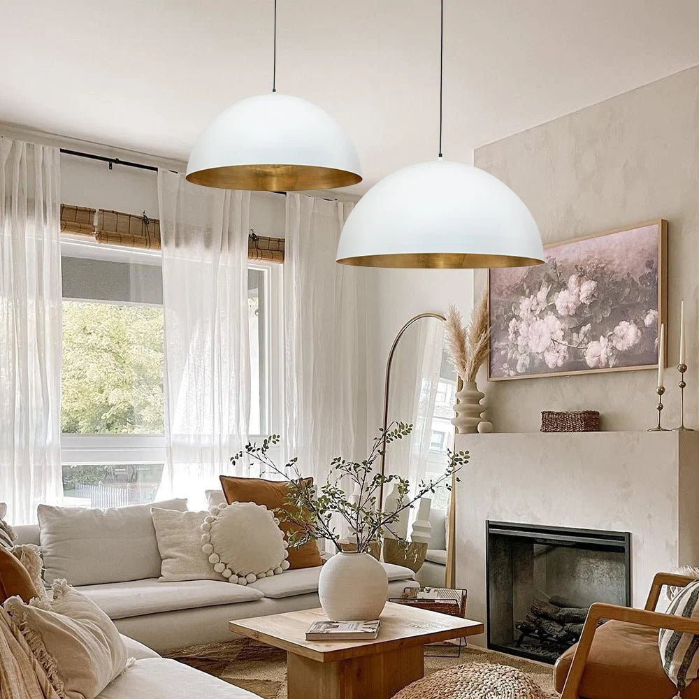 Oversized Metal Dome Pendant Light with Adjustable Cable, Gold-Foiled Interior and Four Size