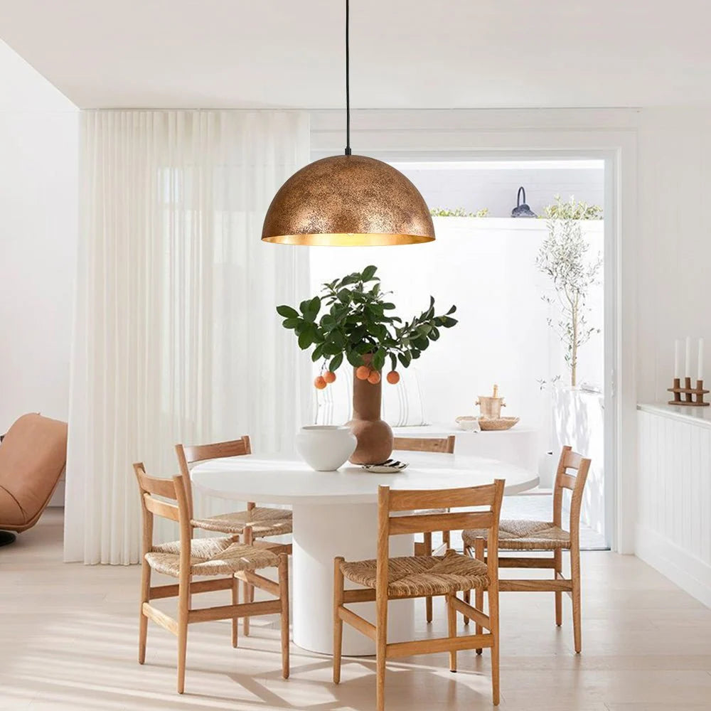 Oversized Metal Dome Pendant Light with Adjustable Cable, Gold-Foiled Interior and Four Size