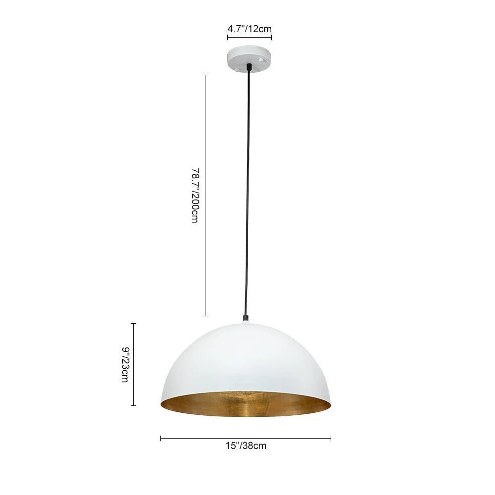 Oversized Metal Dome Pendant Light with Adjustable Cable, Gold-Foiled Interior and Four Size