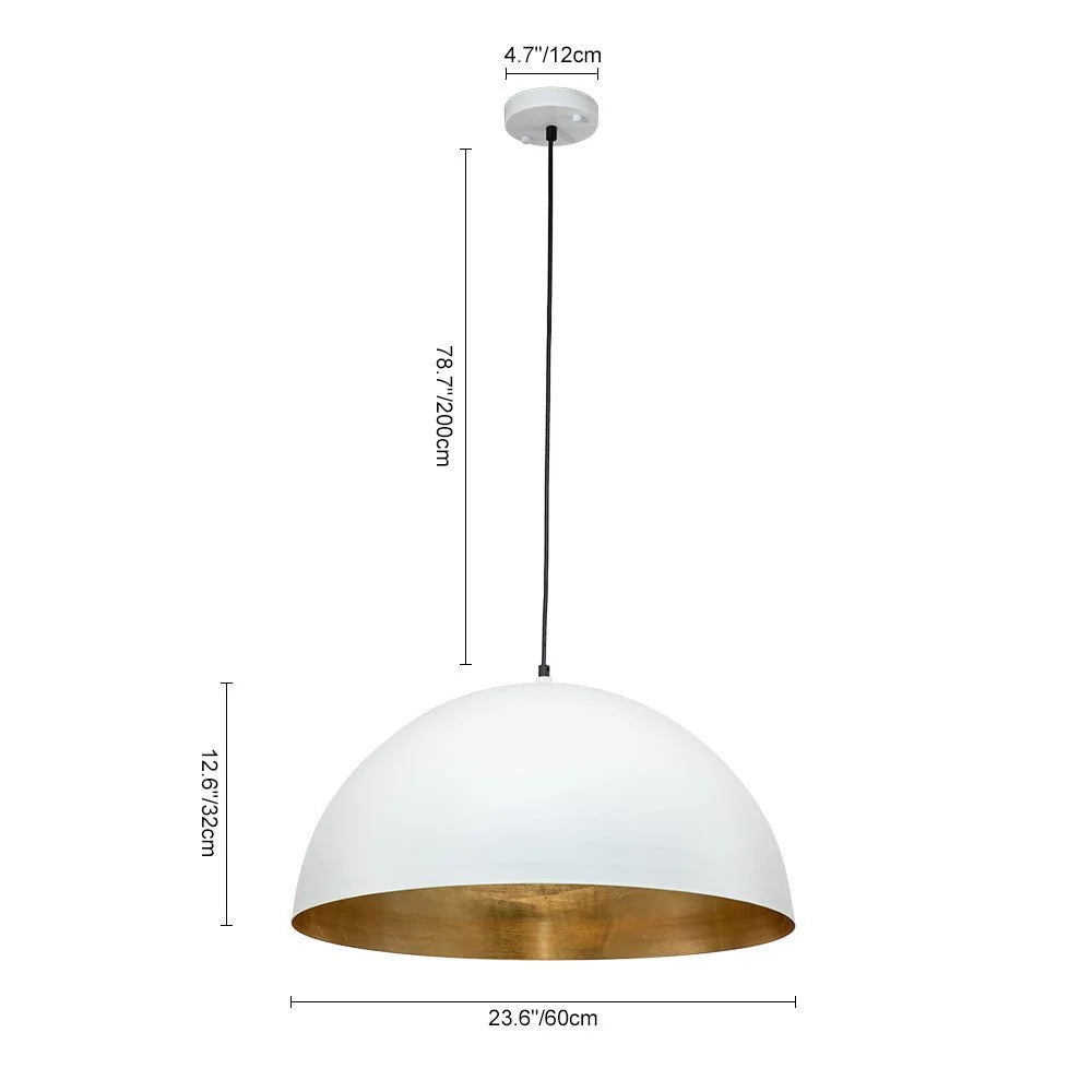 Oversized Metal Dome Pendant Light with Adjustable Cable, Gold-Foiled Interior and Four Size