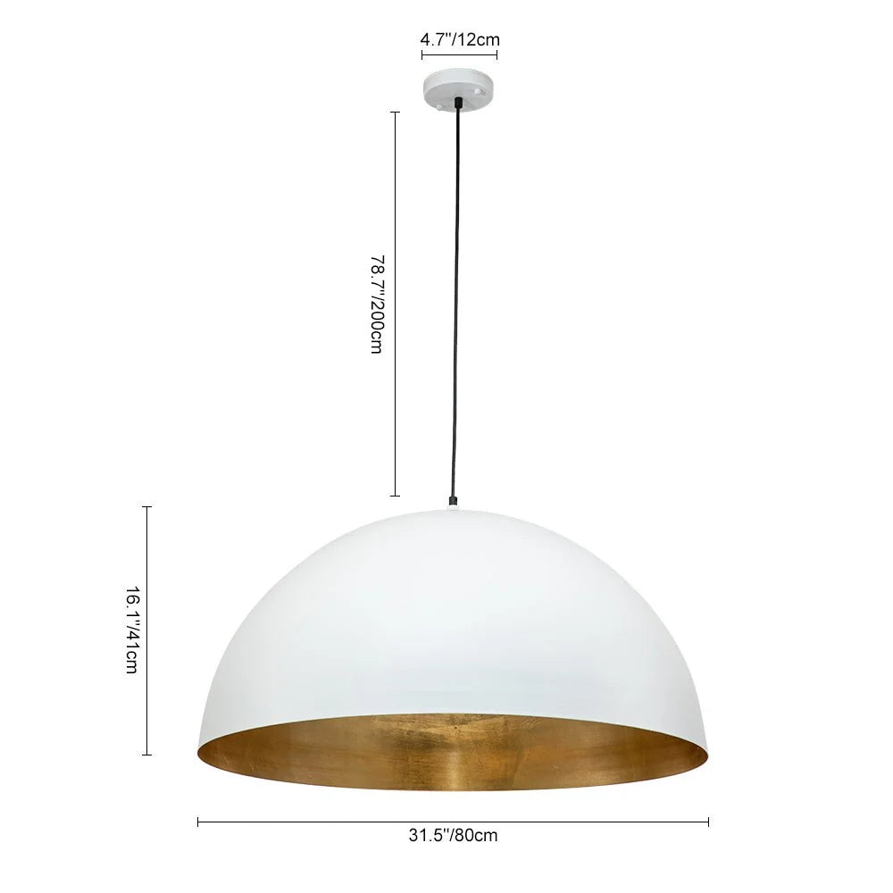 Oversized Metal Dome Pendant Light with Adjustable Cable, Gold-Foiled Interior and Four Size