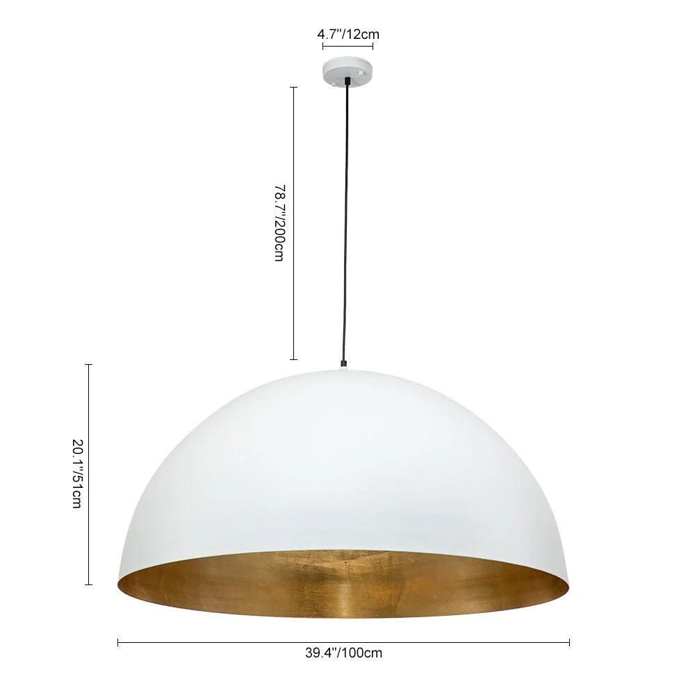 Oversized Metal Dome Pendant Light with Adjustable Cable, Gold-Foiled Interior and Four Size