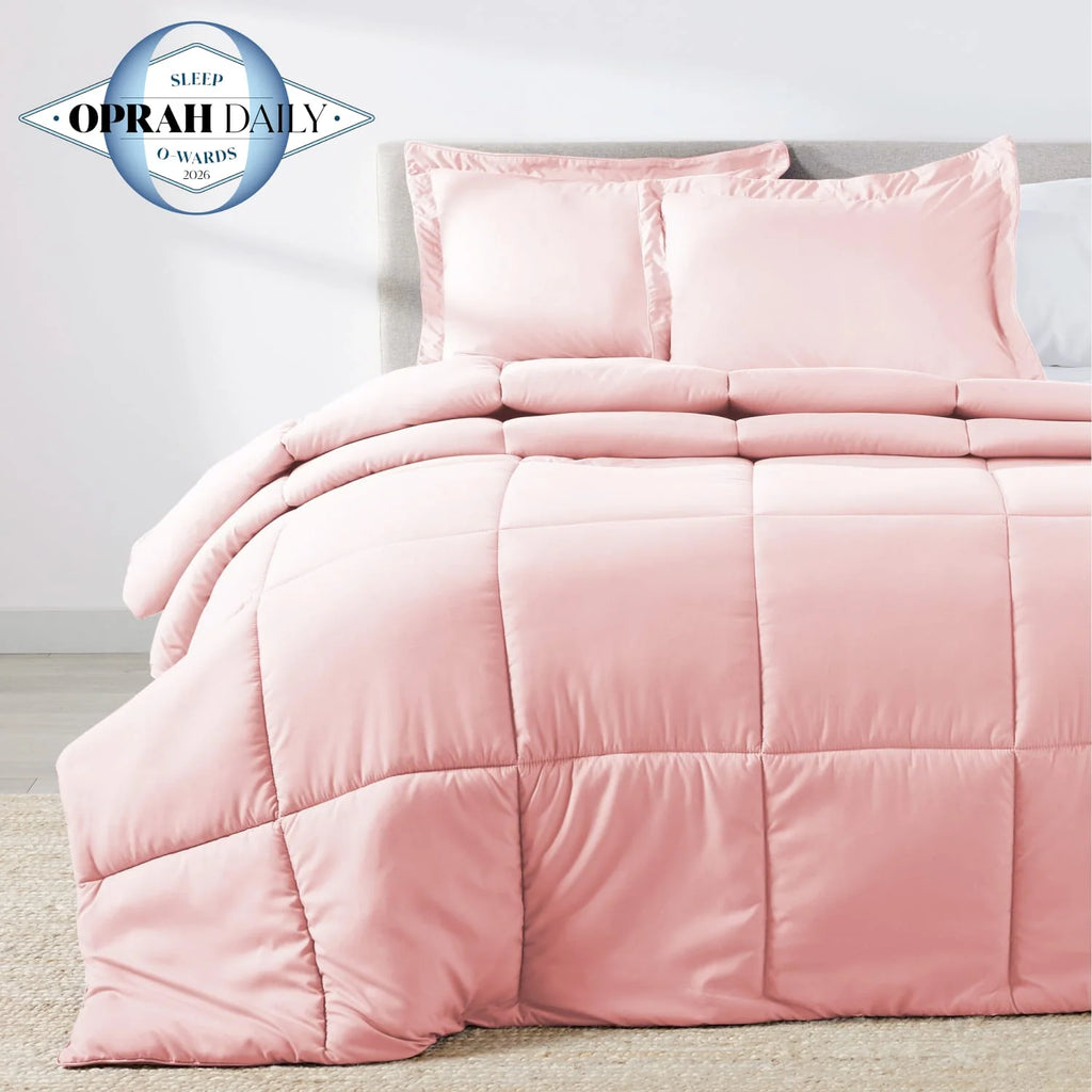 Oversized Pink Comforter Set with Moisture-Wicking Smart Fabric, Poly Down Alternative Fill and Pillow Shams