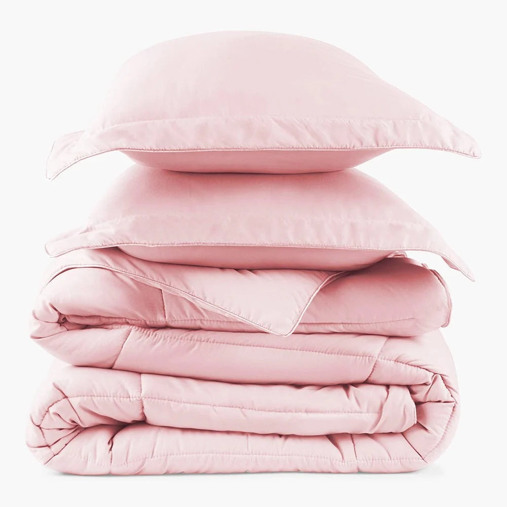 Oversized Pink Comforter Set with Moisture-Wicking Smart Fabric, Poly Down Alternative Fill and Pillow Shams