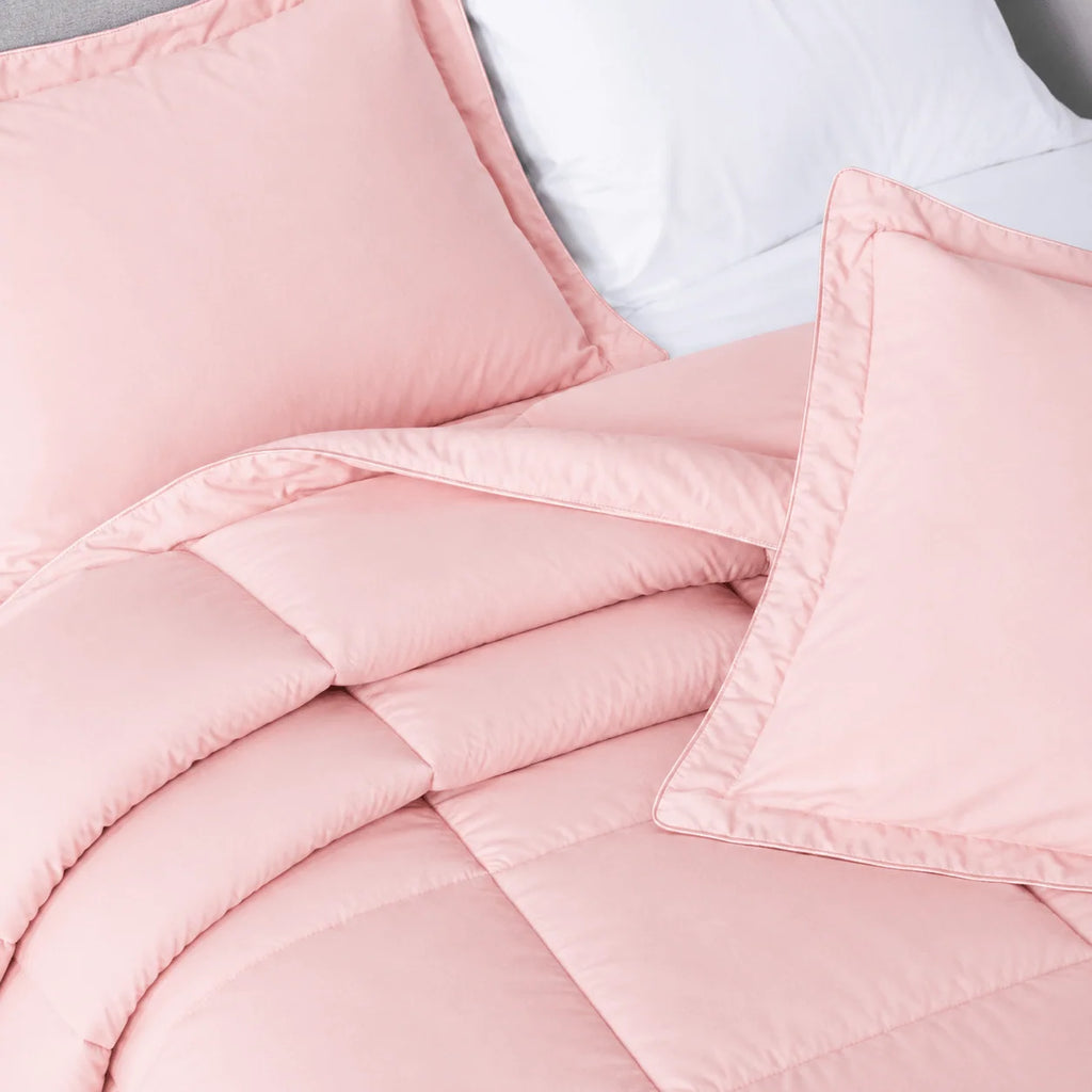 Oversized Pink Comforter Set with Moisture-Wicking Smart Fabric, Poly Down Alternative Fill and Pillow Shams