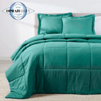 Oversized Teal Comforter Set with Smart Fabric Shell, Poly Down Alternative Fill and Two Pillow Shams
