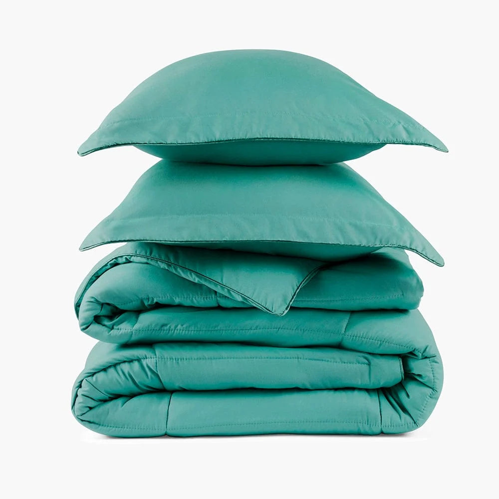 Oversized Teal Comforter Set with Smart Fabric Shell, Poly Down Alternative Fill and Two Pillow Shams