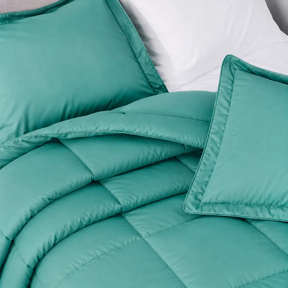 Oversized Teal Comforter Set with Smart Fabric Shell, Poly Down Alternative Fill and Two Pillow Shams