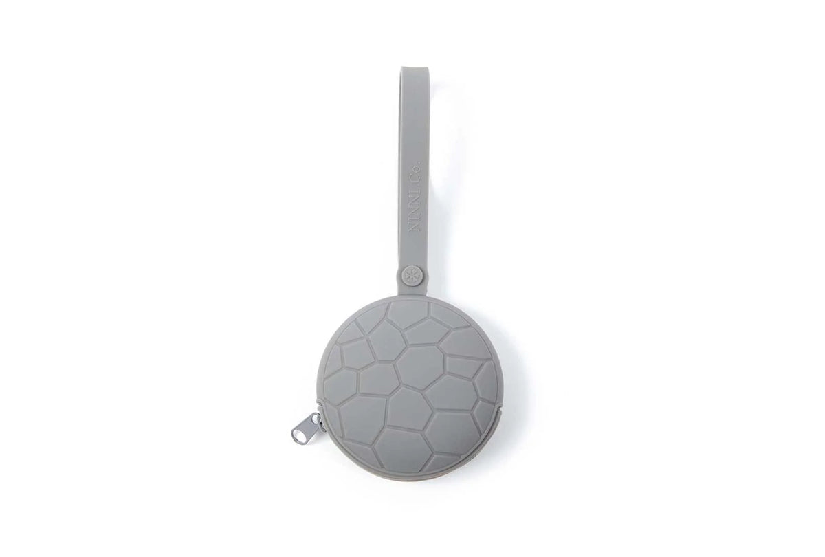 Pacifier Case in Slate Gray Silicone with a Secure Zipper and Room for Multiple Pacifiers on the Go