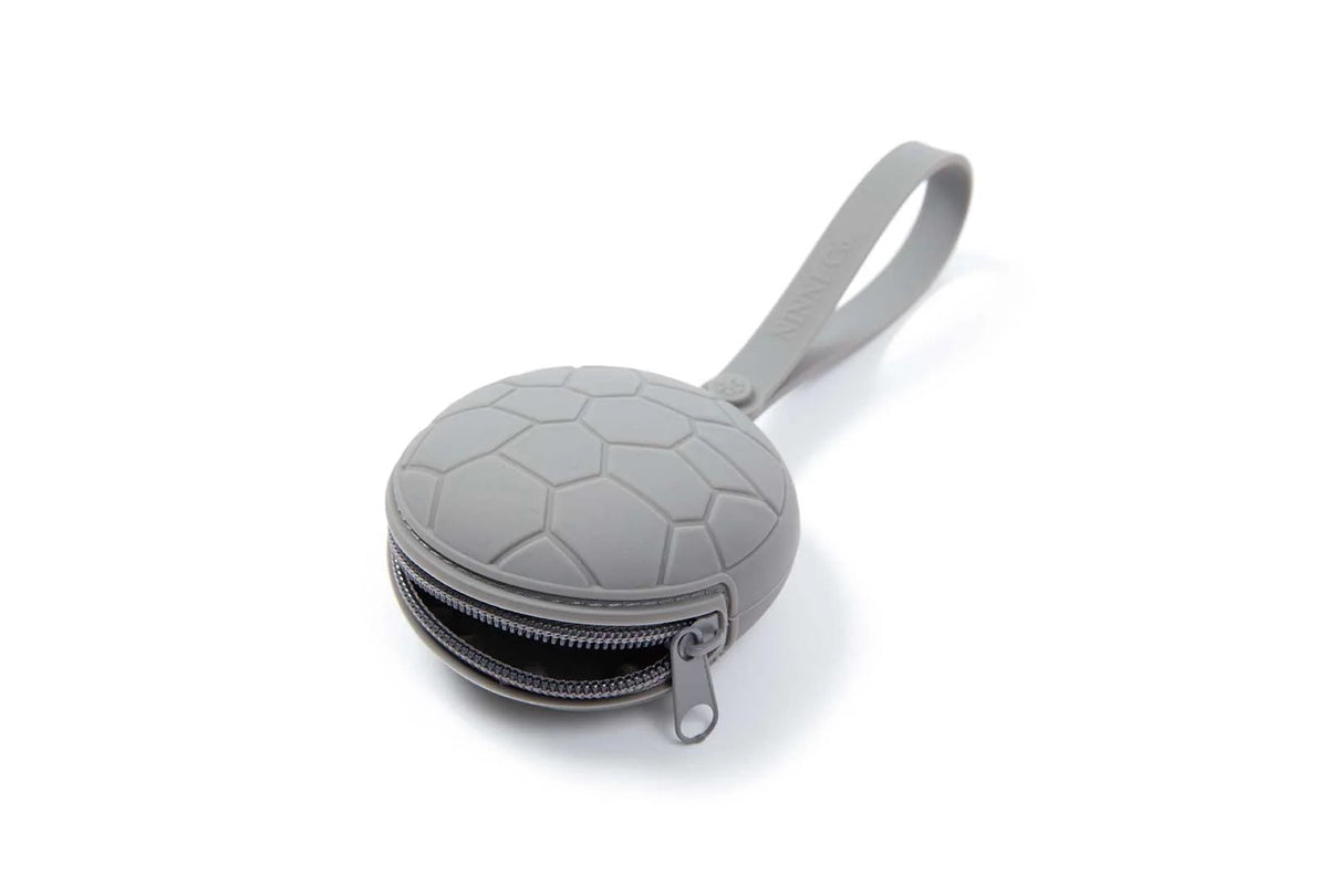 Pacifier Case in Slate Gray Silicone with a Secure Zipper and Room for Multiple Pacifiers on the Go