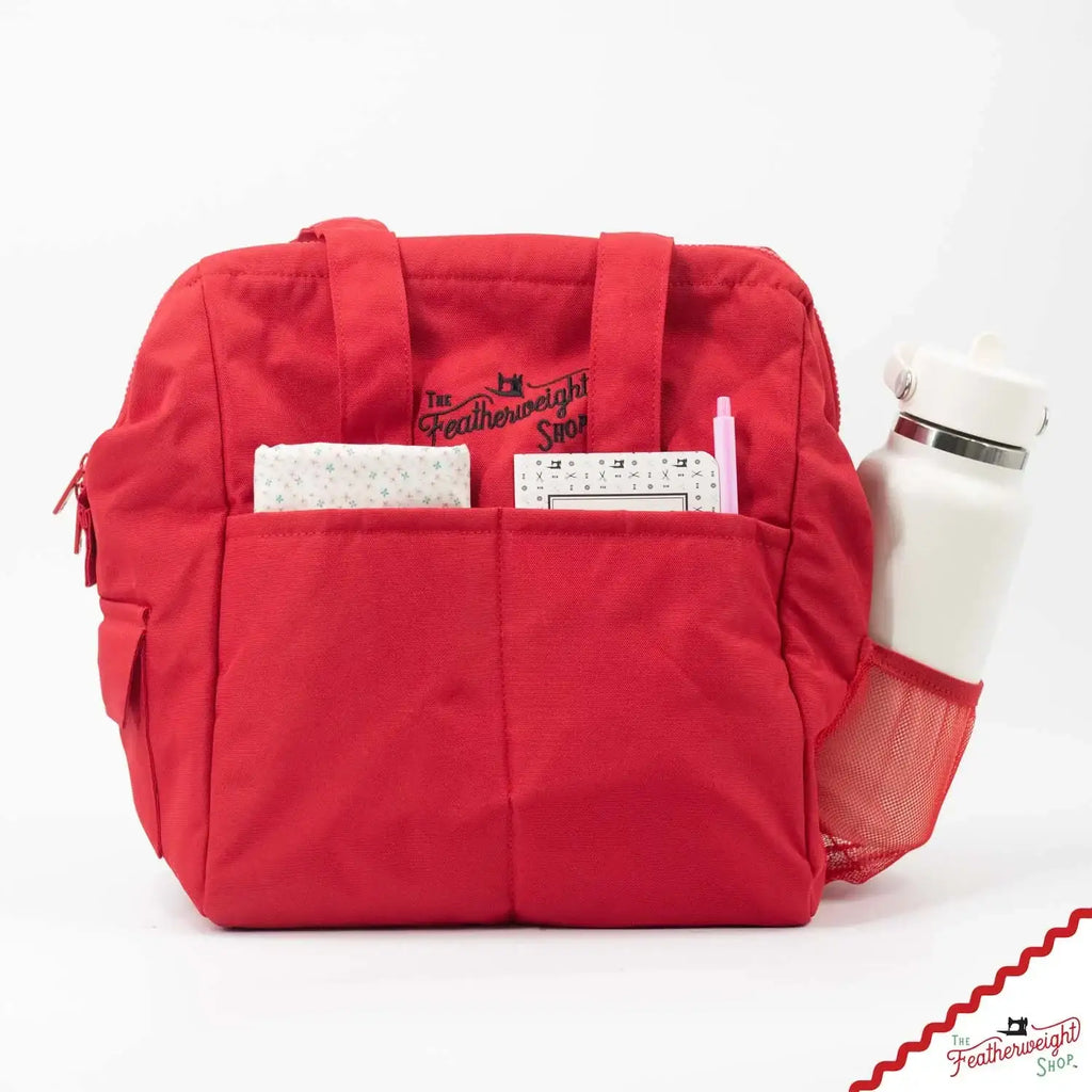 Padded Red Sewing Machine Travel Case for Singer Featherweight 221 and 222 with Foot Controller Pouch