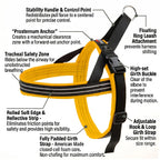 Padded Reflective Dog Harness with No-Choke Chest Strap, Adjustable Velcro Girth Band and Control Handle
