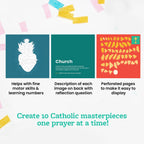 Paint by Sticker Kids Prayer Book with 10 Catholic Art Scenes, Perforated Pages, and Reflective Questions