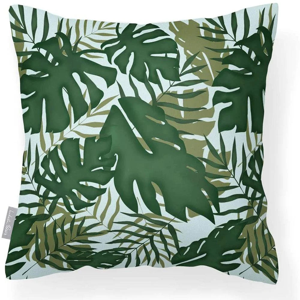 Palm Leaf Outdoor Cushion with Water-Resistant, Dual-Sided Fabric for Contemp — Duck Egg / 43 x 43 cm / Duck Egg / 50 x 50 cm