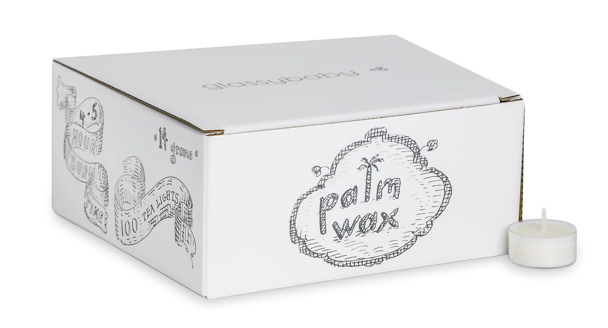 Palm Wax Tealight Candles in White, Box of 100