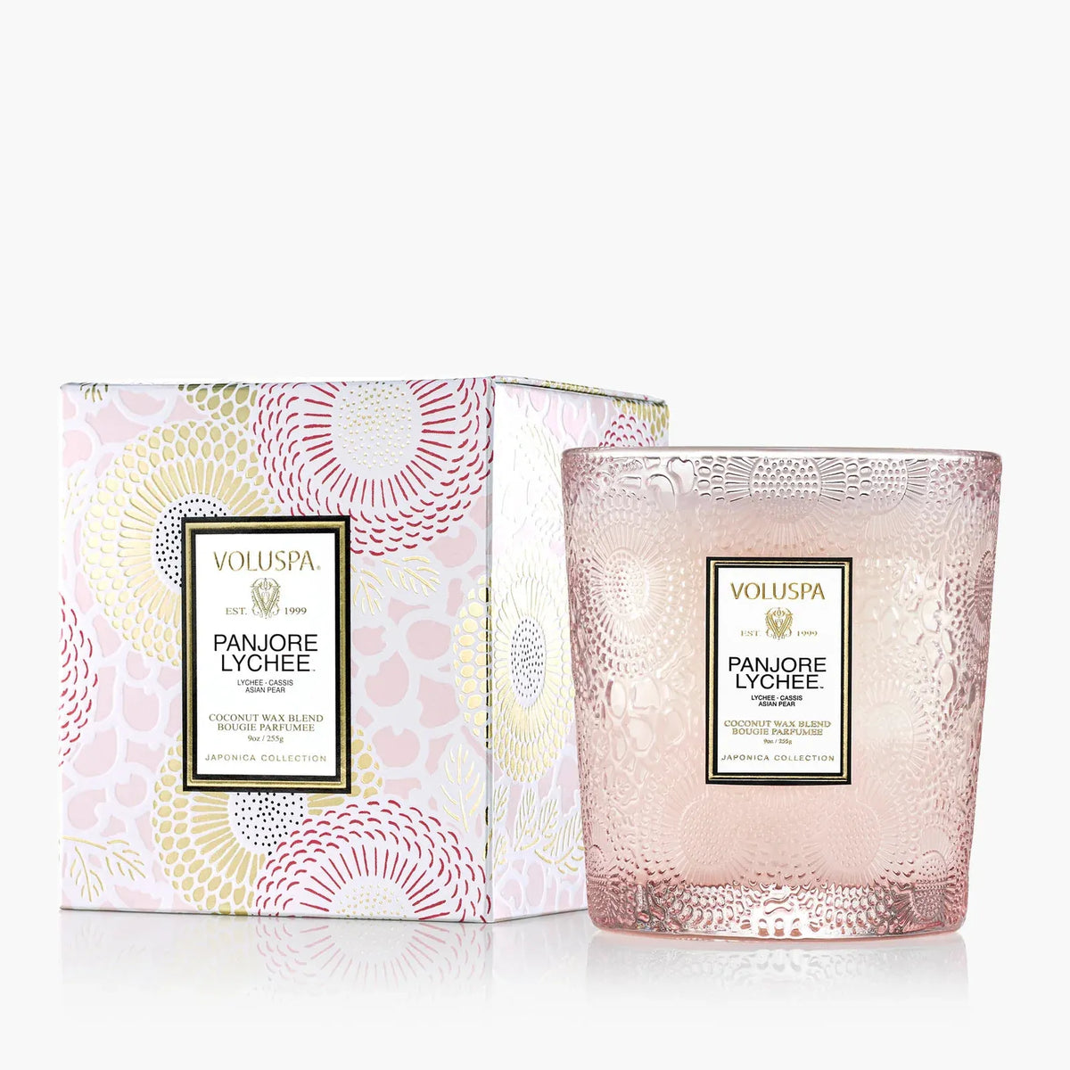 Panjore Lychee Scented Candle in a 9 oz Embossed Glass Jar