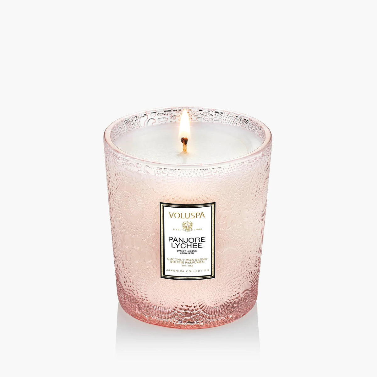 Panjore Lychee Scented Candle in a 9 oz Embossed Glass Jar