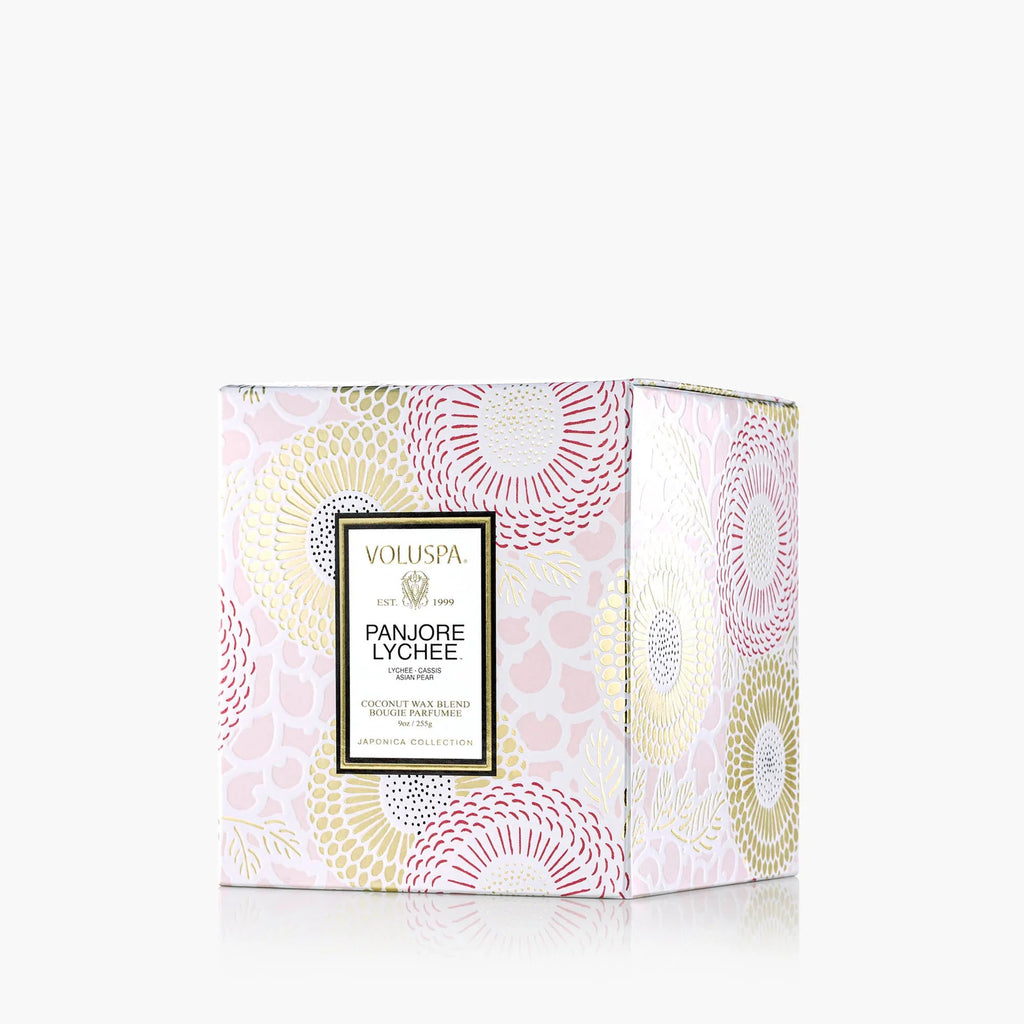 Panjore Lychee Scented Candle in a 9 oz Embossed Glass Jar