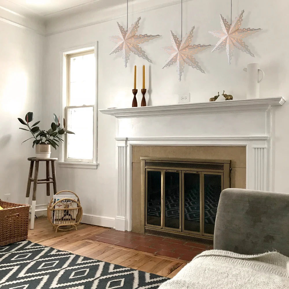 Paper Snowflake Star Lantern in White, 24-Inch North Star Design