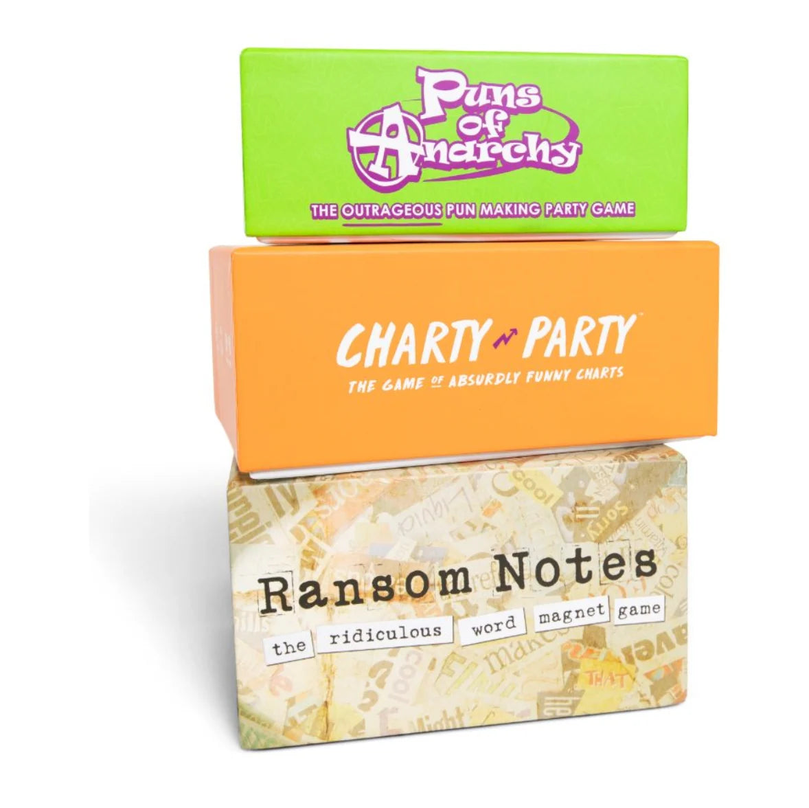 Party Game Bundle for Game Night: Ransom Notes, Puns of Anarchy, and Charty Party Together in One Set