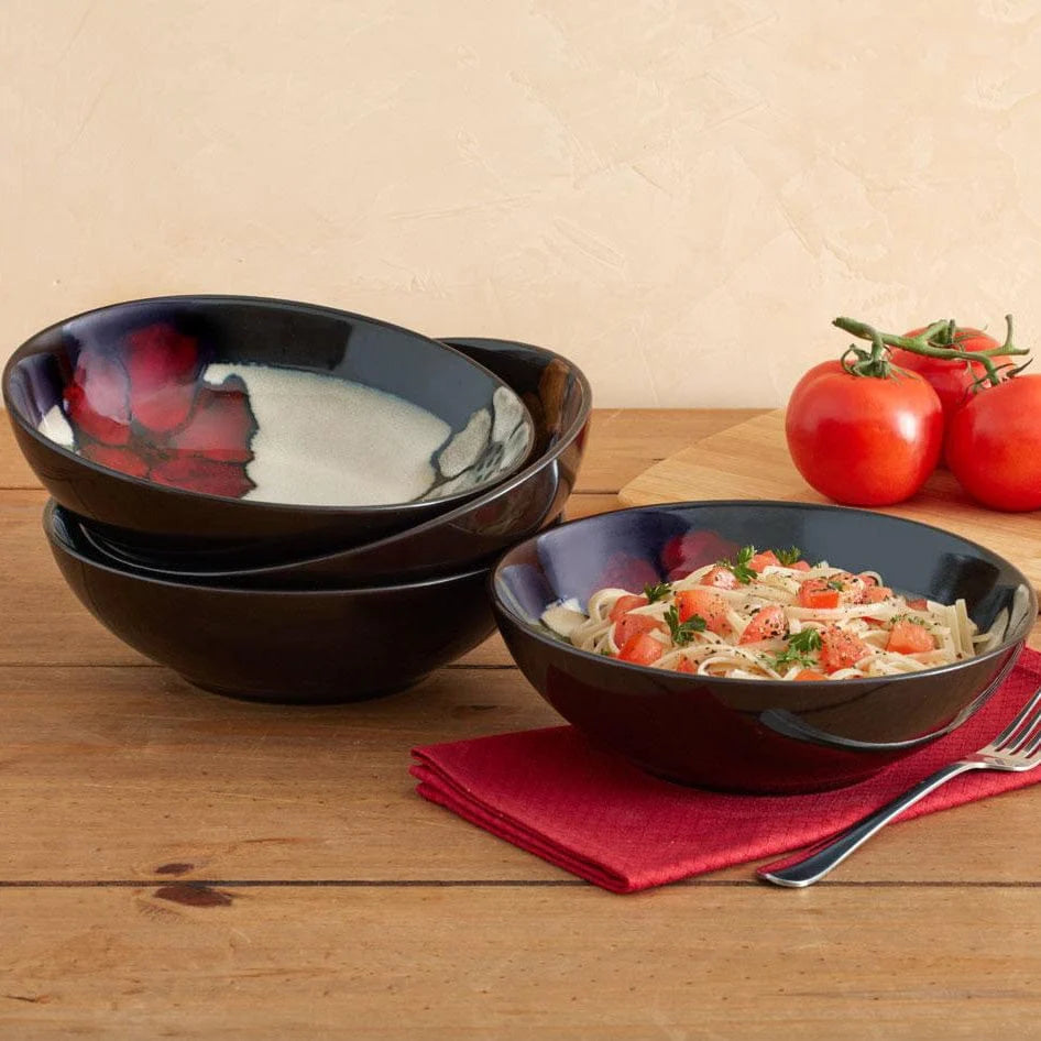 Pasta and Salad Bowls in Floral Stoneware, Set of 4