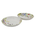 Pasta Bowls Set of 2 in Bone China, Featuring Colorful Flowers on a Crisp White Background and Inside