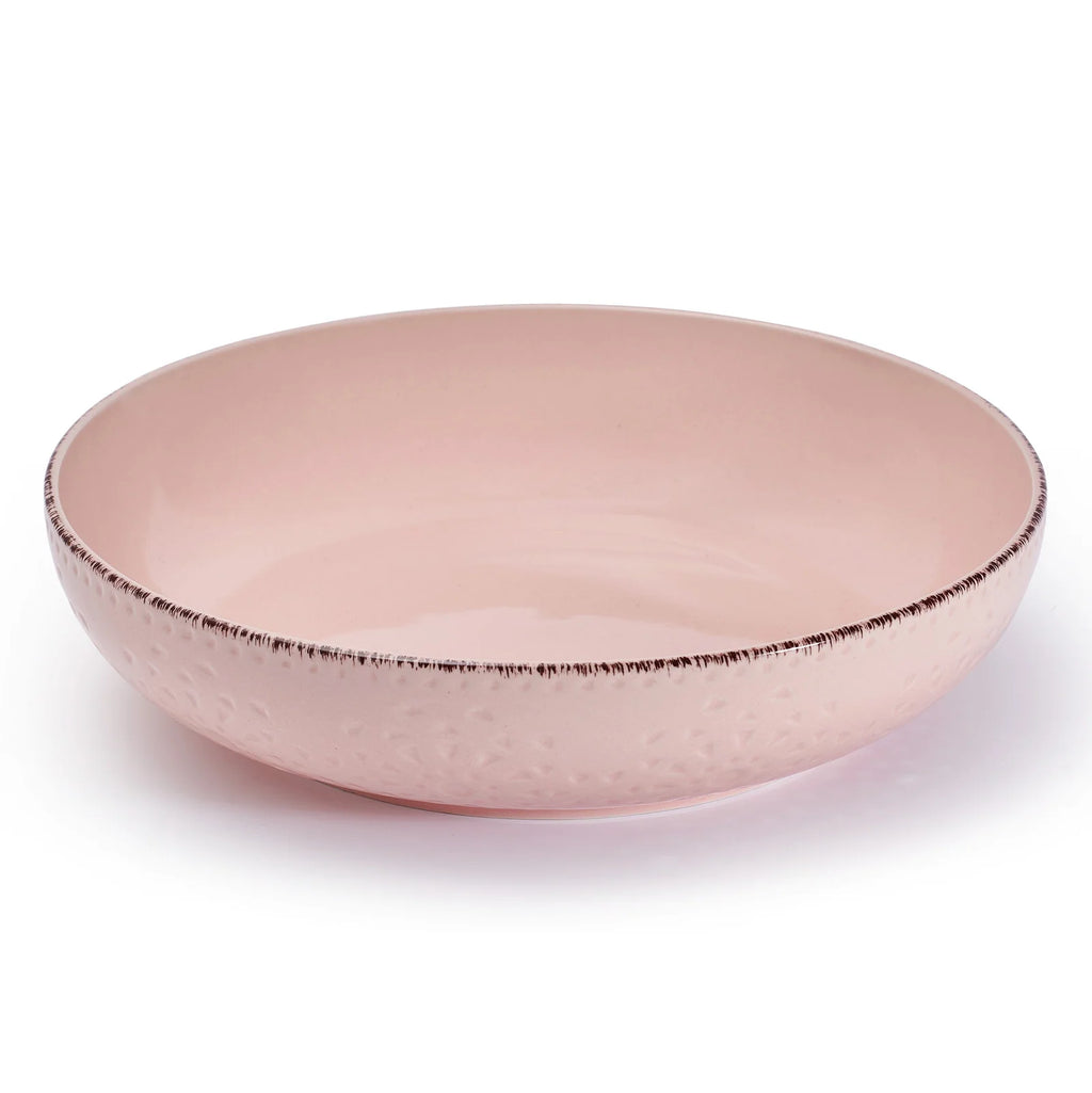 Pasta Bowls Set of 4 in Chateau Pink Stoneware with Dimpled Lace-Inspired Pattern, 32-Ounce Capacity