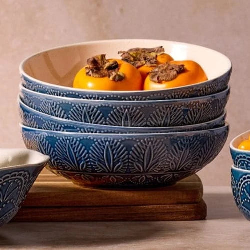 Pasta Bowls Set of 4 in Jewel-Tone Blue Stoneware
