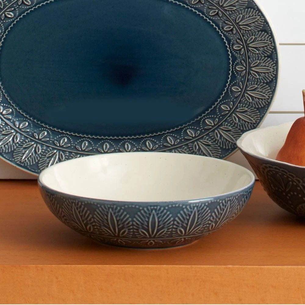 Pasta Bowls Set of 4 in Jewel-Tone Blue Stoneware