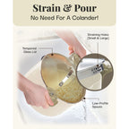 Pasta Pot with Straining Glass Lid, Twist-Lock Handles, Pour Spouts and 5- or 8-Quart Cooking