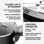 Pasta Pot with Straining Glass Lid, Twist-Lock Handles, Pour Spouts and 5- or 8-Quart Cooking