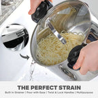 Pasta Pot with Straining Glass Lid, Twist-Lock Handles, Pour Spouts and 5- or 8-Quart Cooking