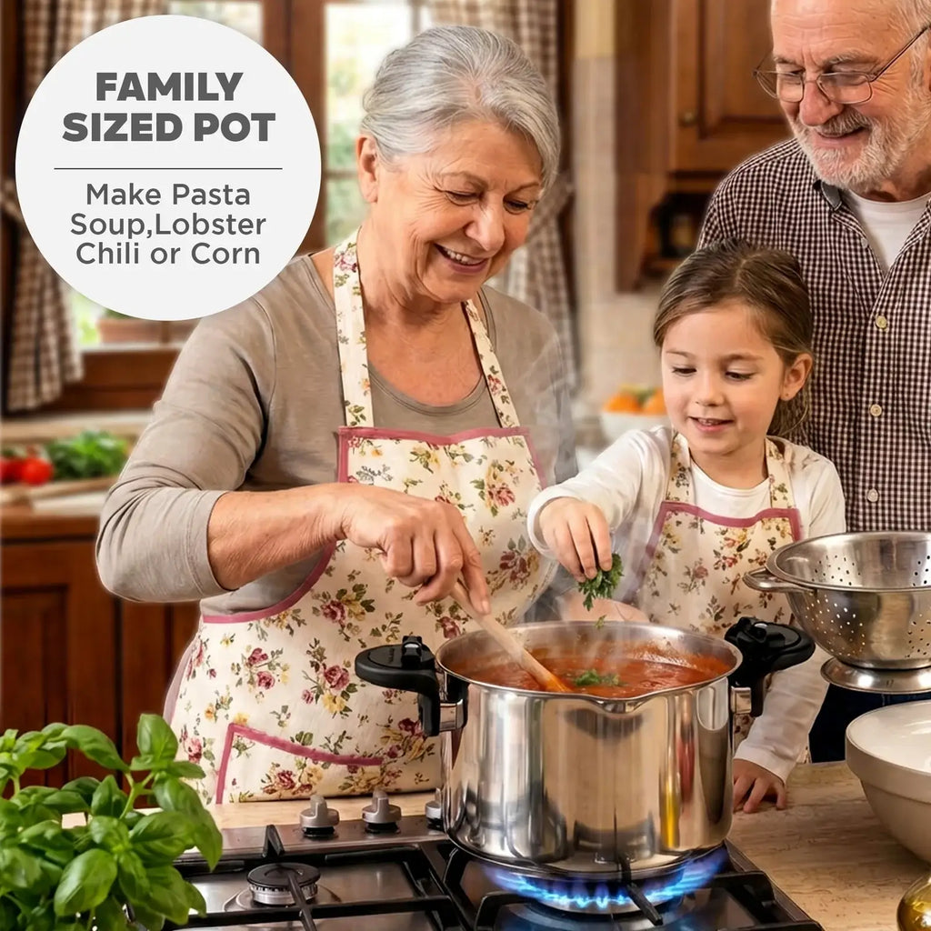 Pasta Pot with Straining Glass Lid, Twist-Lock Handles, Pour Spouts and 5- or 8-Quart Cooking