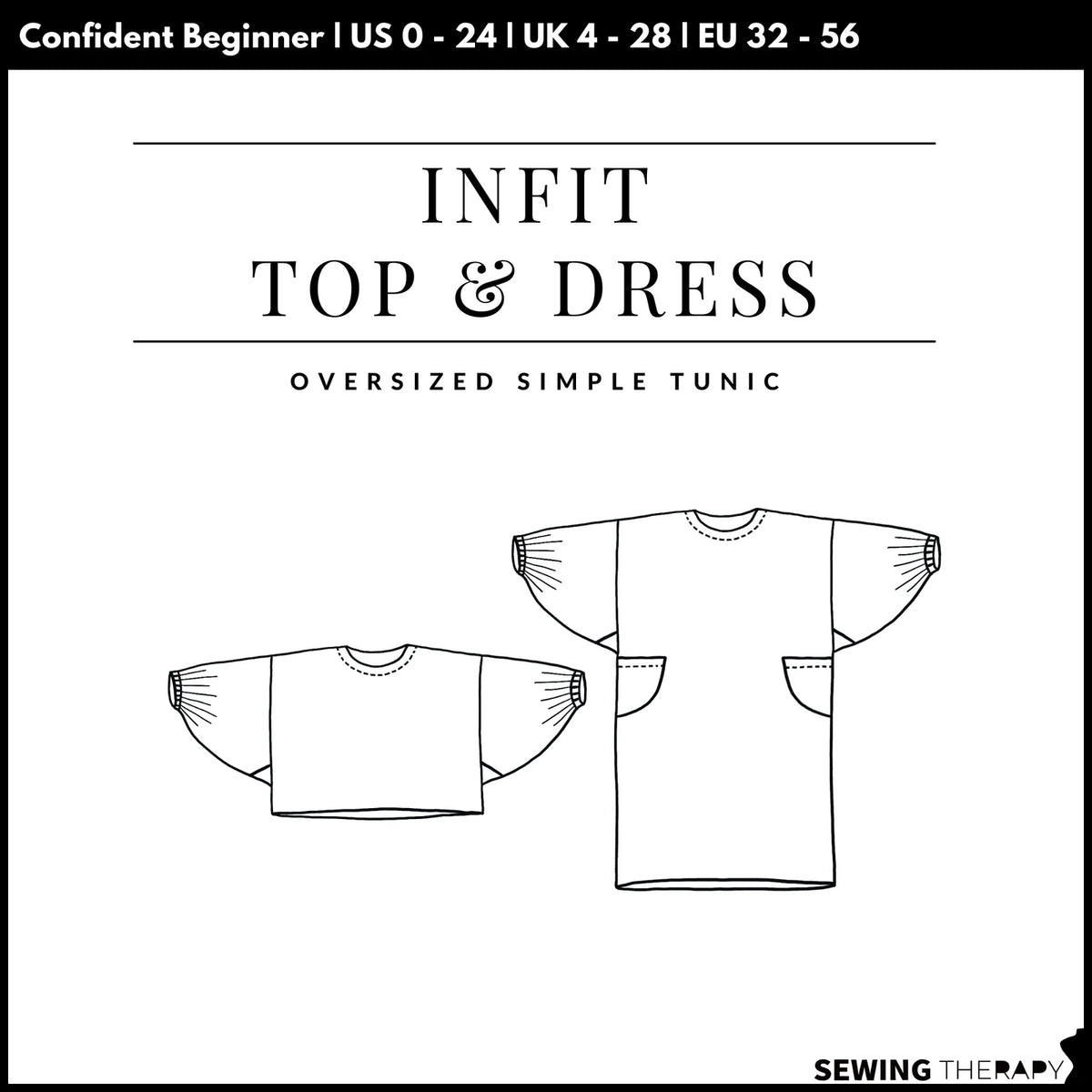 PDF Sewing Pattern for an Oversized Infit Top and Dress with Adjustable Sleeve Wings, Sizes 0–24