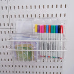 Pegboard Storage Basket, White Metal Wire Organizer for Bulkier Sewing and Craft Supplies, 10 x 4.5 x 4.3 Inches