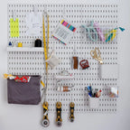 Pegboard Storage Basket, White Metal Wire Organizer for Bulkier Sewing and Craft Supplies, 10 x 4.5 x 4.3 Inches