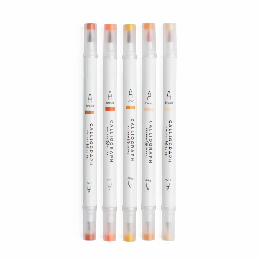 Pen Set in Five Burnt Orange Hues, a Warm Autumn-Inspired Palette for Creative Projects on Paper — Calliograph