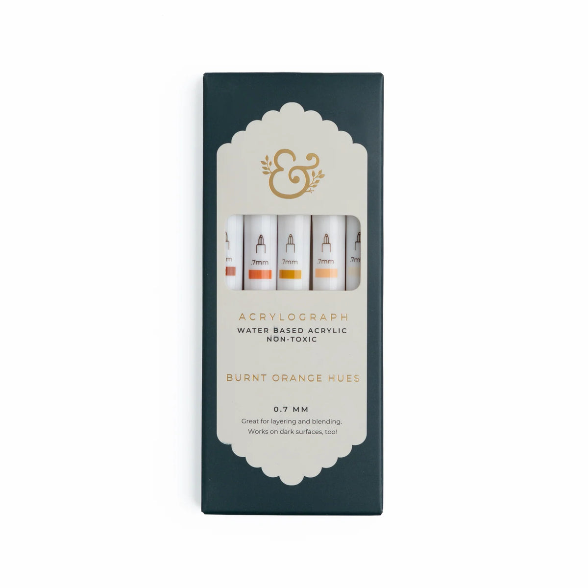 Pen Set in Five Burnt Orange Hues, a Warm Autumn-Inspired Palette for Creative Projects on Paper