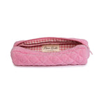 Pencil Case in Quilted Pink Terry with a Matching Gingham Interior for Stationery or Makeup Brushes